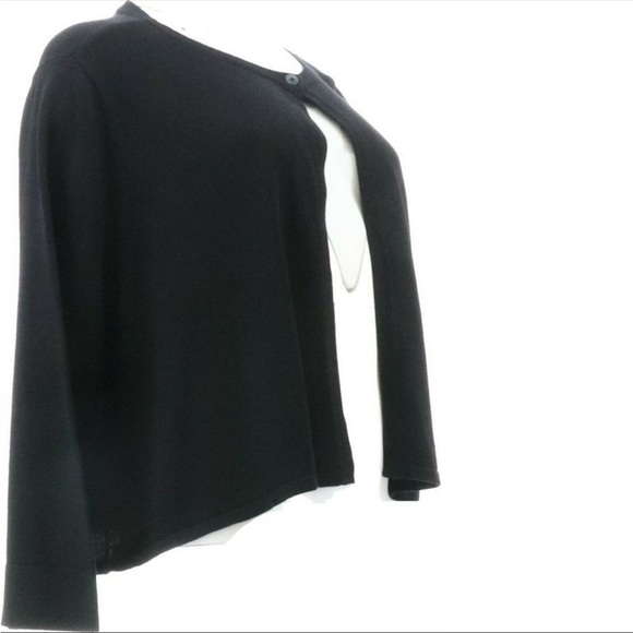 NWT Isaac Mizrahi Cropped One-Button Cardigan Black S Cotton Rayon Crop Sweater - Picture 2 of 3